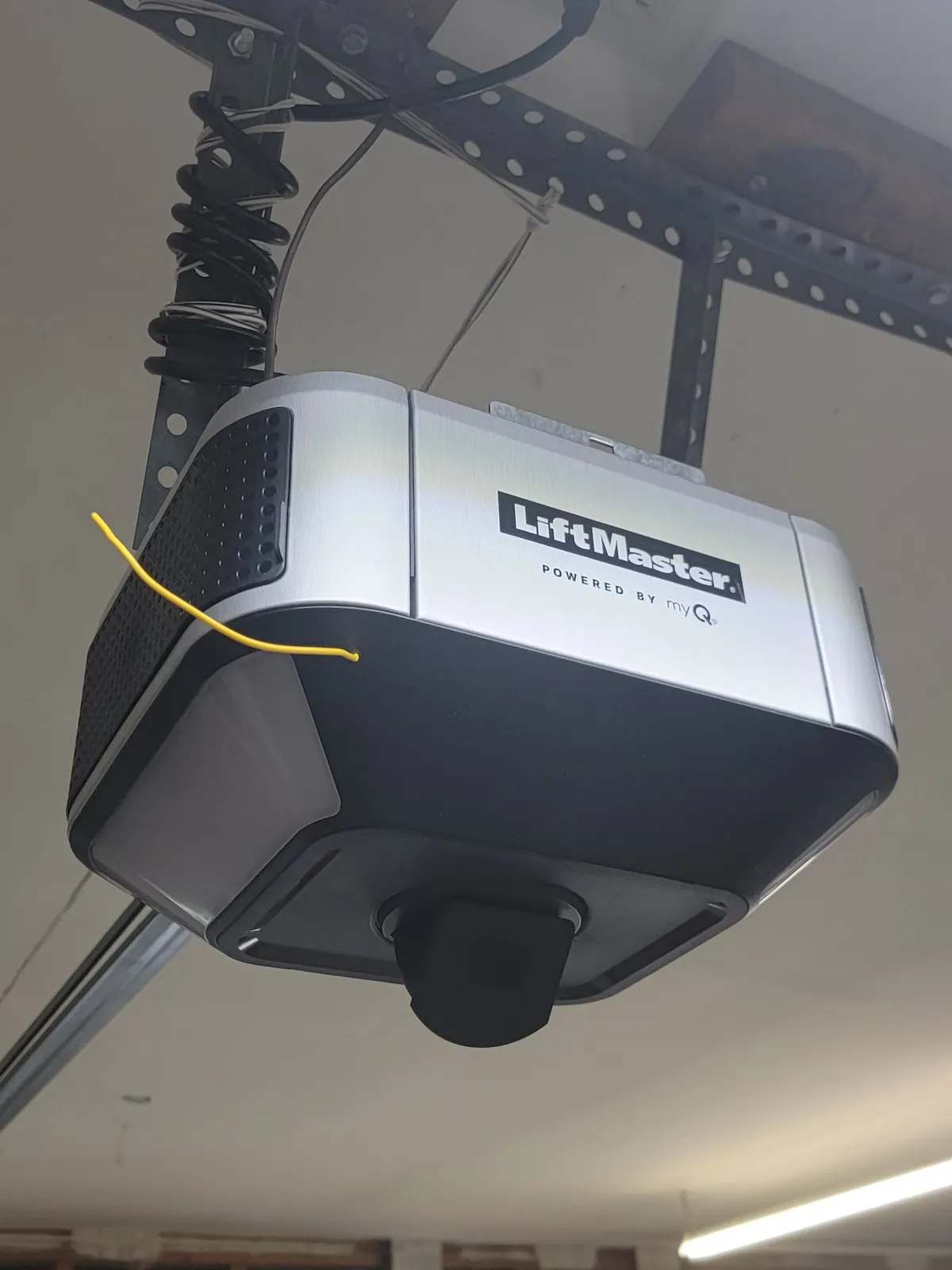 LiftMaster opener with built-in camera mounted to the garage ceiling